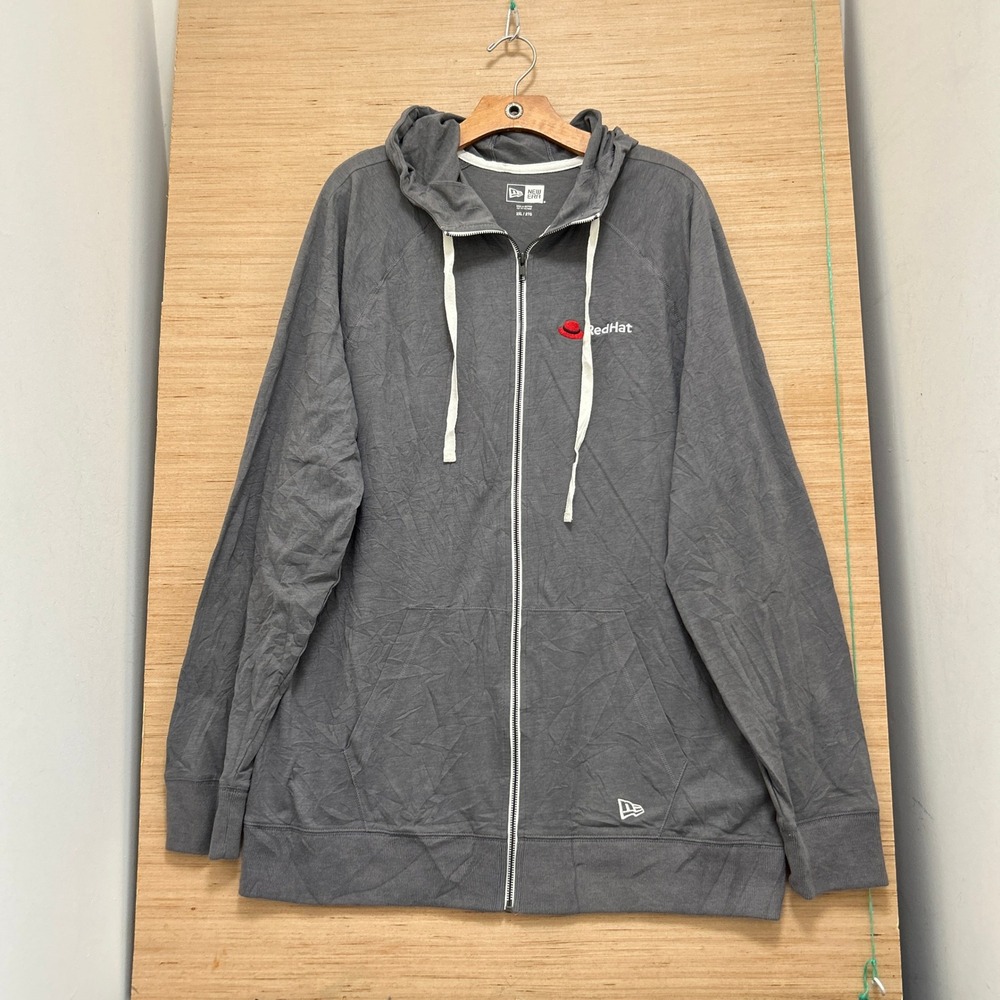New Era Red Hat Corporate Logo Gray Full Zip Hoodie Mens 2XL Raglan Slub Jacket